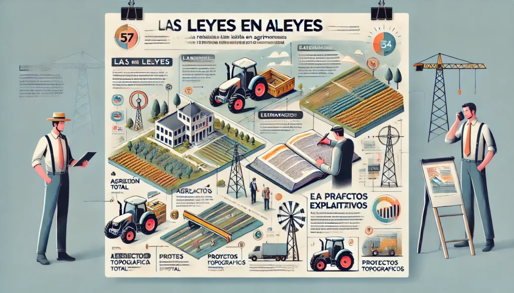 Infografía sobre las leyes clave en agrimensura y su impacto en proyectos topográficos y de construcción
