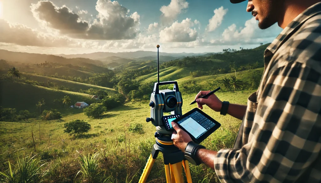 ecnologías avanzadas en la topografía dominicana", mostrando a un técnico utilizando un sistema GNSS en un entorno rural. Ahora procederé a generar la imagen para "Beneficios de la innovación en la topografía