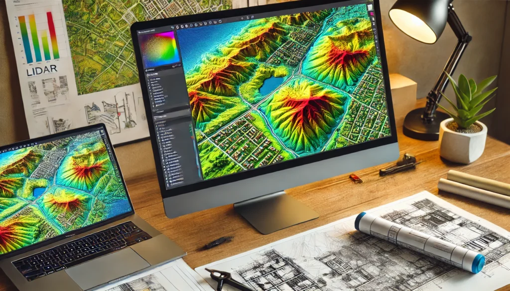 Beneficios de la innovación en la topografía", mostrando un modelo 3D detallado de un terreno dominicano generado con tecnología LiDAR. Ahora crearé la imagen para "El futuro de la topografía en República Dominicana