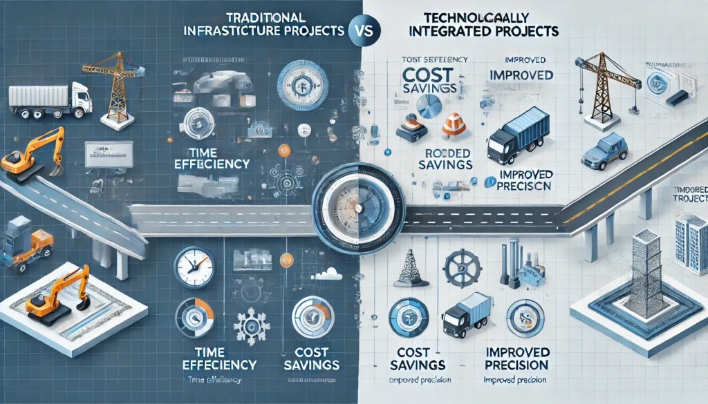Comparativa entre proyectos de infraestructura tradicionales y aquellos con integración tecnológica avanzada.