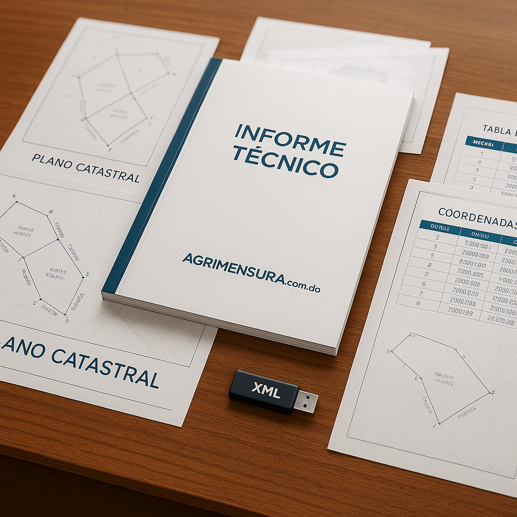 Mensura catastral: planos PDF/DWG, XML, memoria e informe con RMSEh